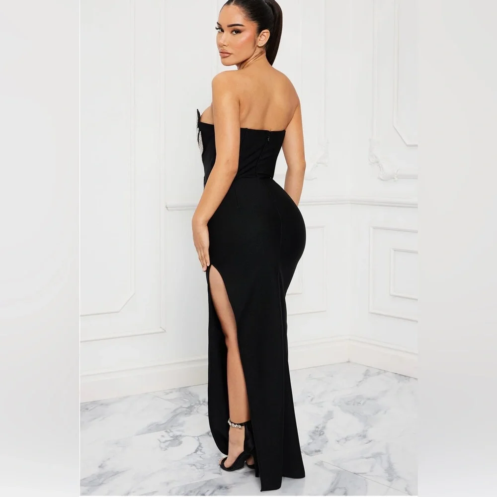 Maxi black dress with rhinestones - Picture 3 of 4